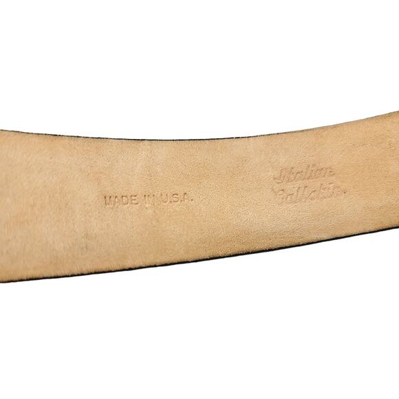 Enmon Silver Buckle Black Embossed Italian Calfskin Leather Belt - Size M - Picture 4 of 5